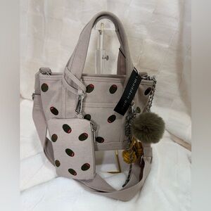 Madden Girl Taupe Tote with Dark Green Accents